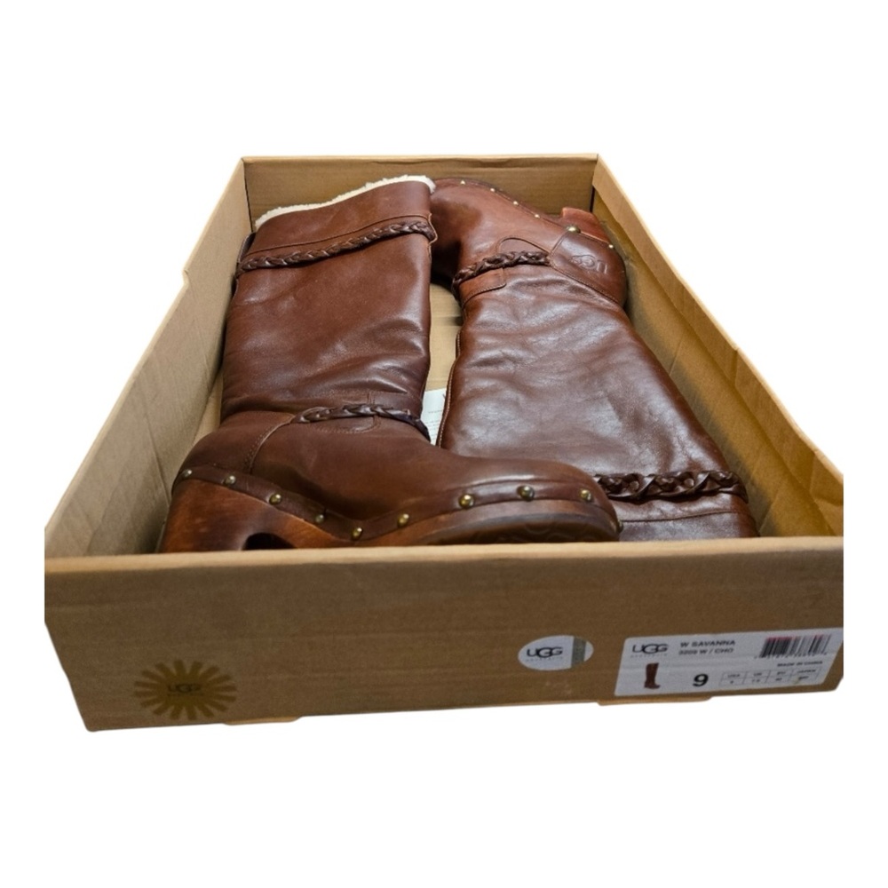 UGG Brown Heeled Boots with Braided Accent - Picture 16 of 16